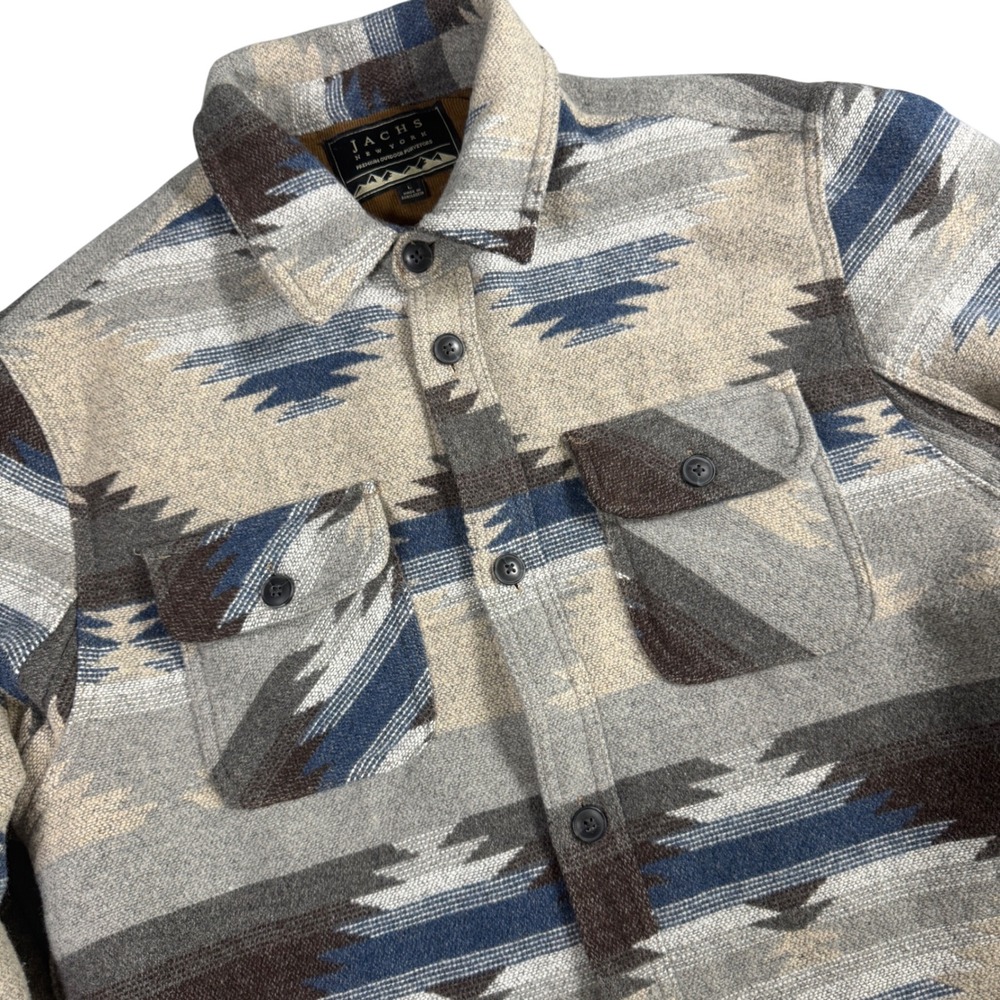 Jachs NY Southwestern Sherpa Lined Shirt Jacket Mens Large Gray Aztec Wool Blend